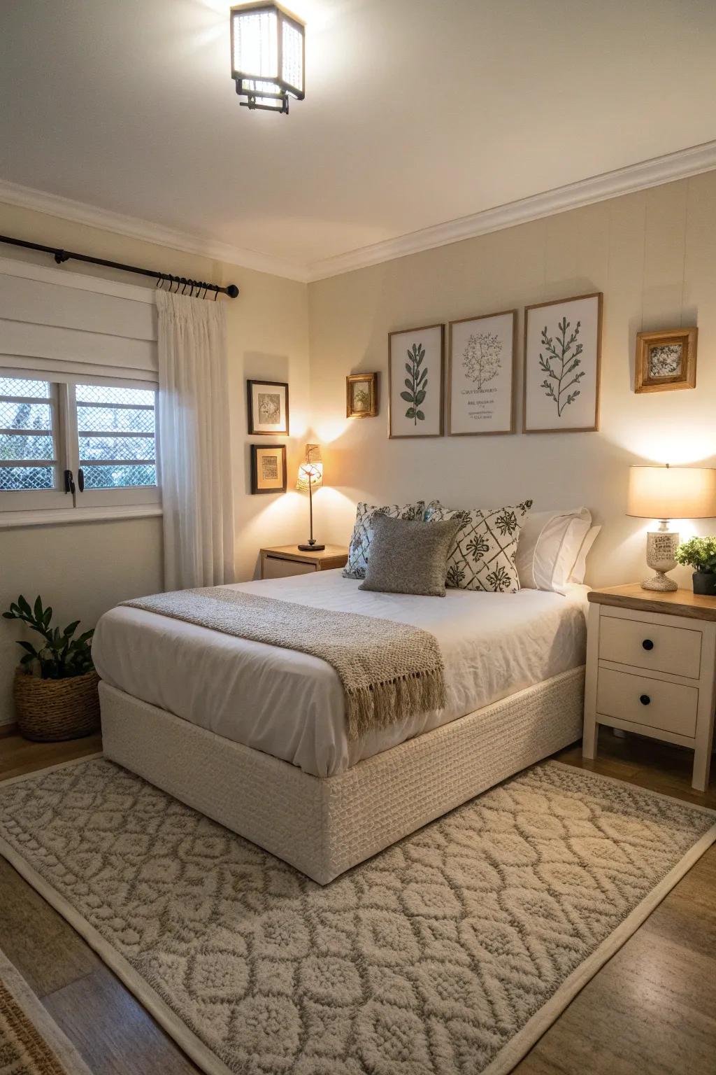 Understated elegance brings chic comfort to a corner bed setup.