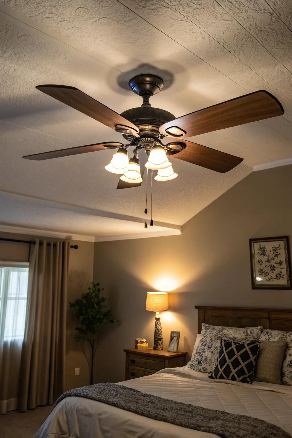 Ceiling ventilators with lighting for comfort and utility.