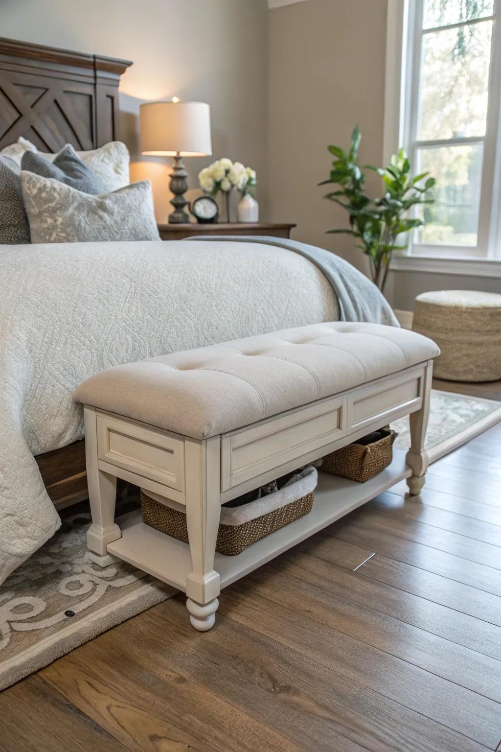 Relaxing footrest benches offer comfort.