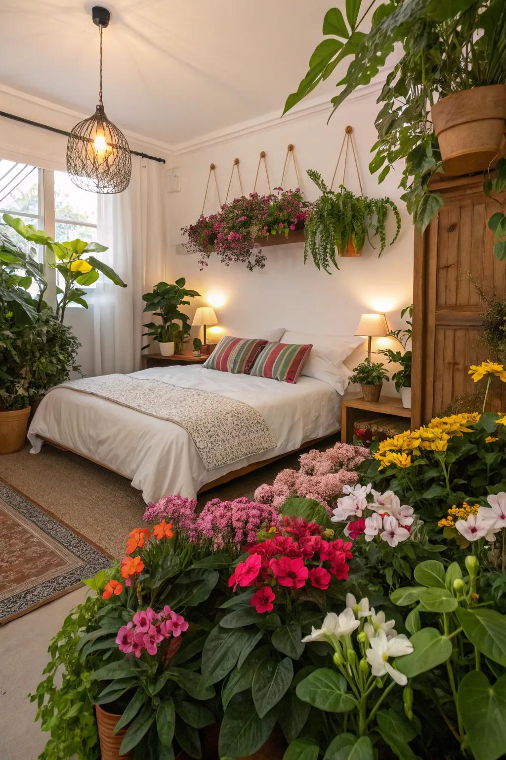 Blooming flora inject vibrant hue and aromatic delight.