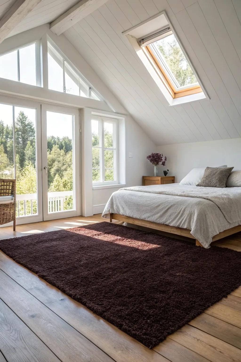 Dark carpets provide striking contrast and refinement.