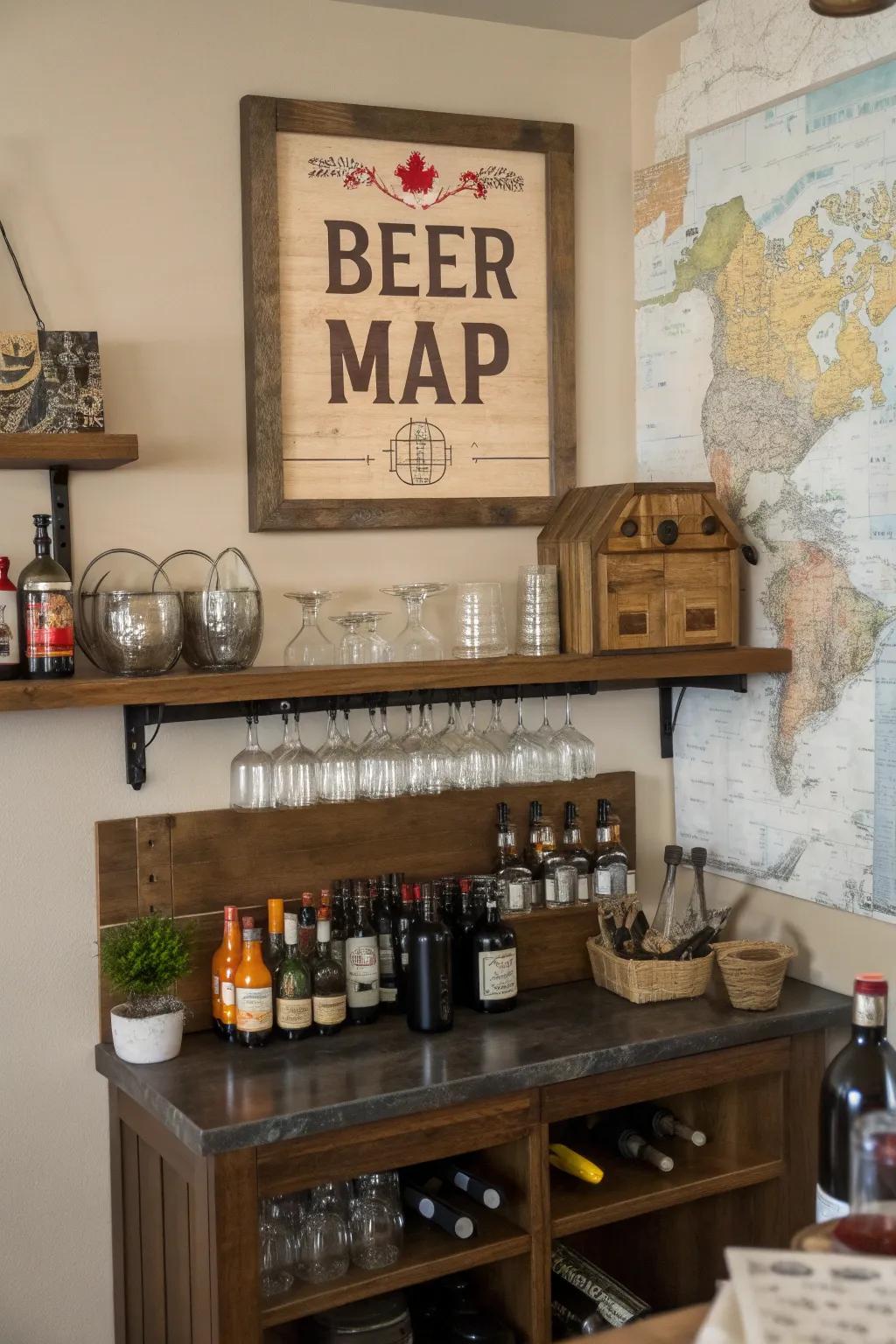 Brewing map placards accentuate your brewing voyage.
