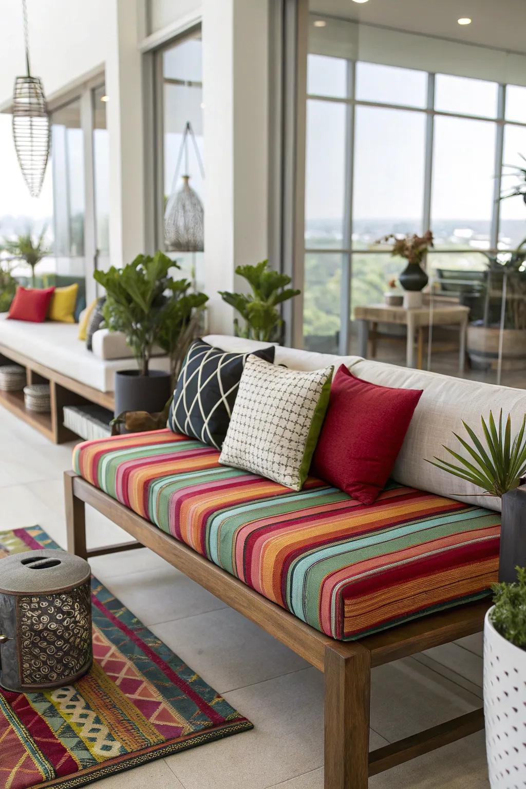 Bold stripes bring vibrant energy to your bench.