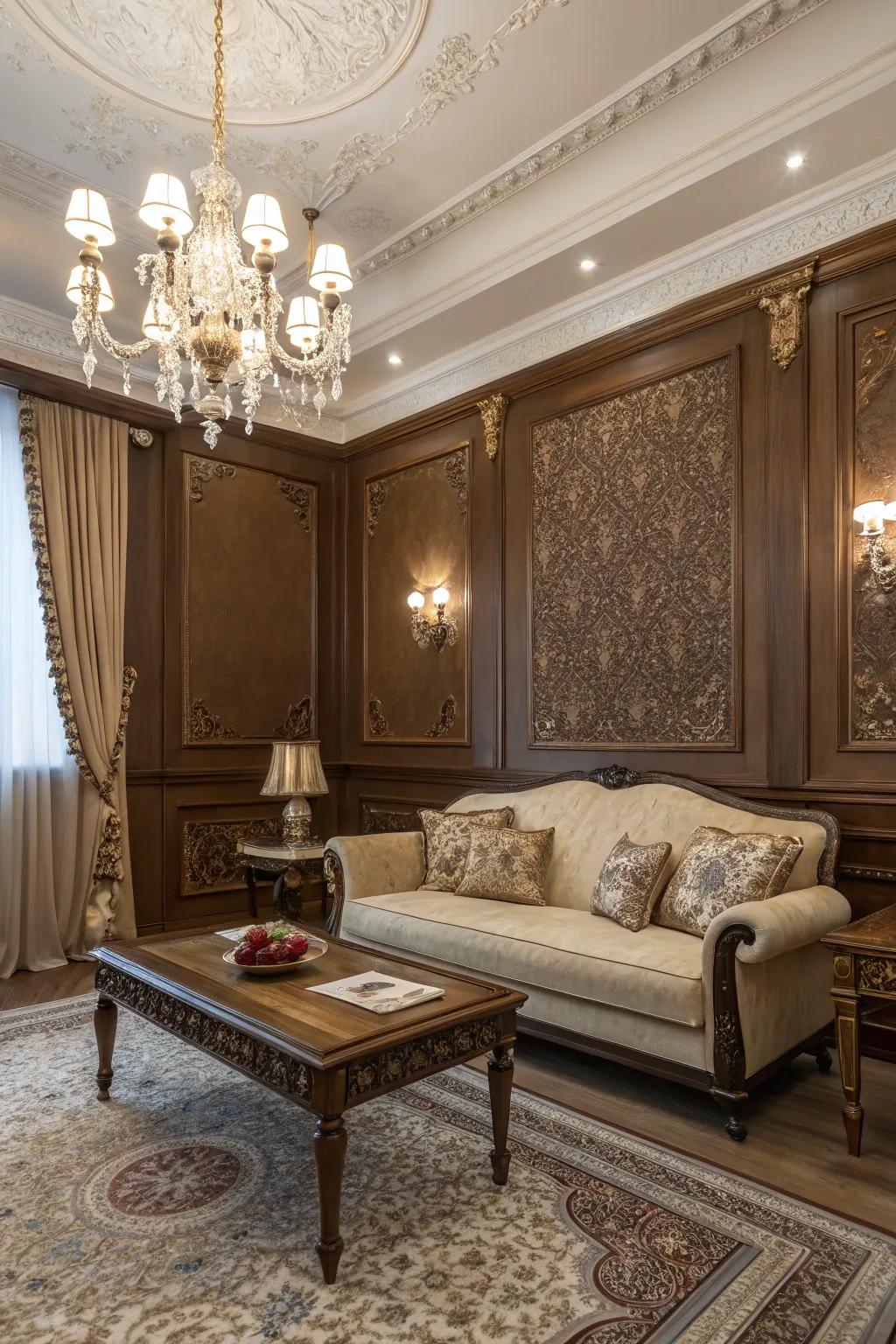 Ageless elegance using classic cocoa walls.