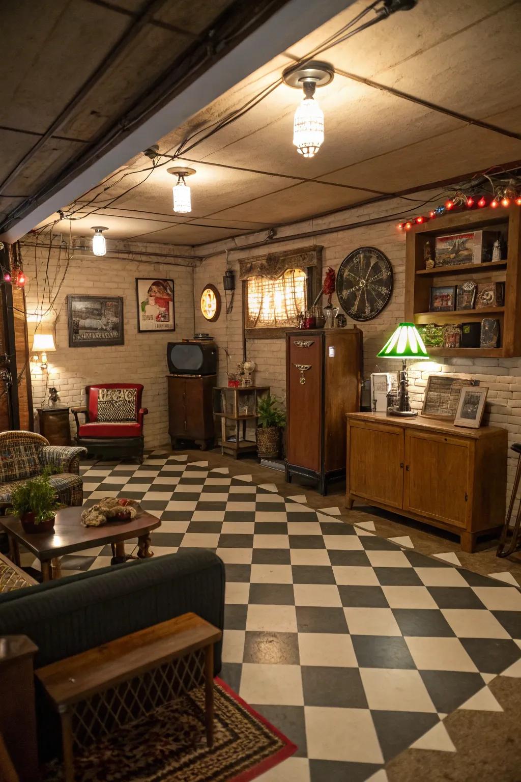 Checkerboard designs offer a fun loving, classic see in cellars.