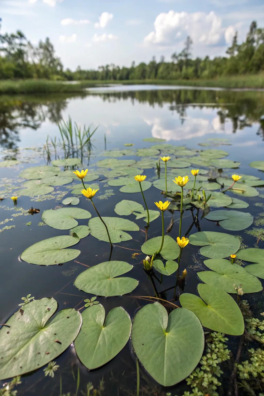 Heart petal plants inject a whimsical and delicate charm to the pond.