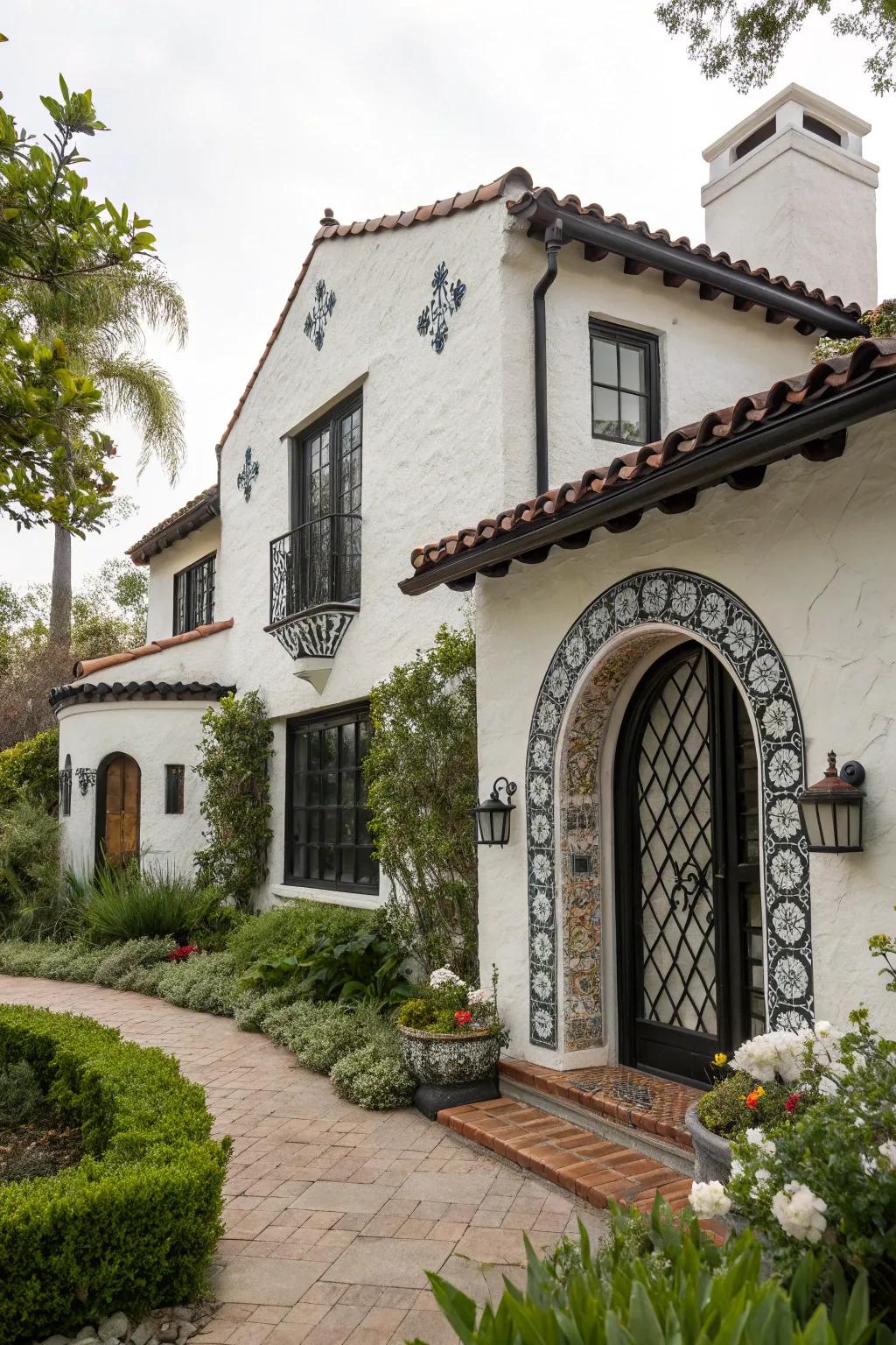 A Spanish Revival house with a chic black and white twist.