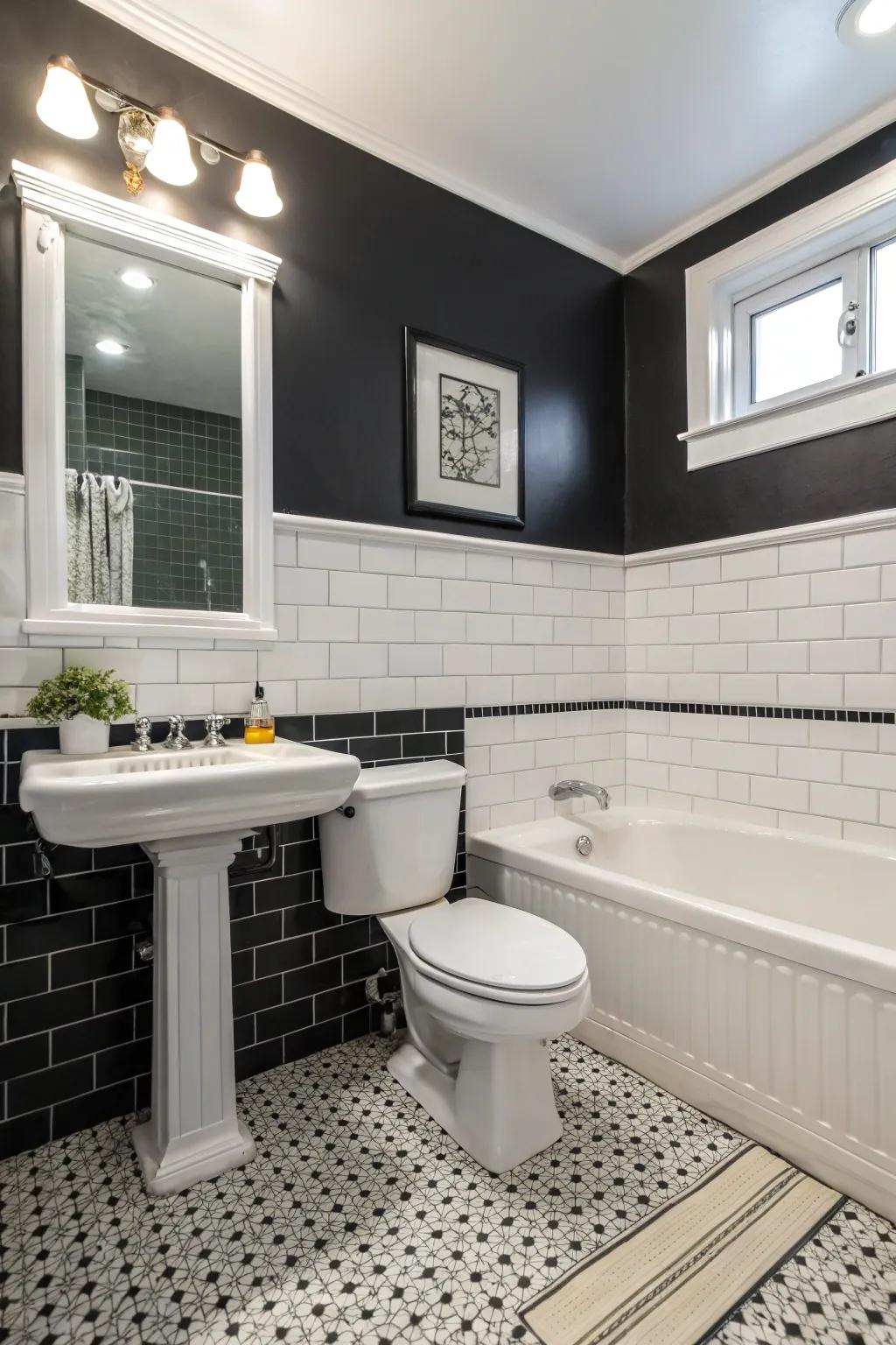 Wall panel detailing adds stages and sophistication to this bathroom.