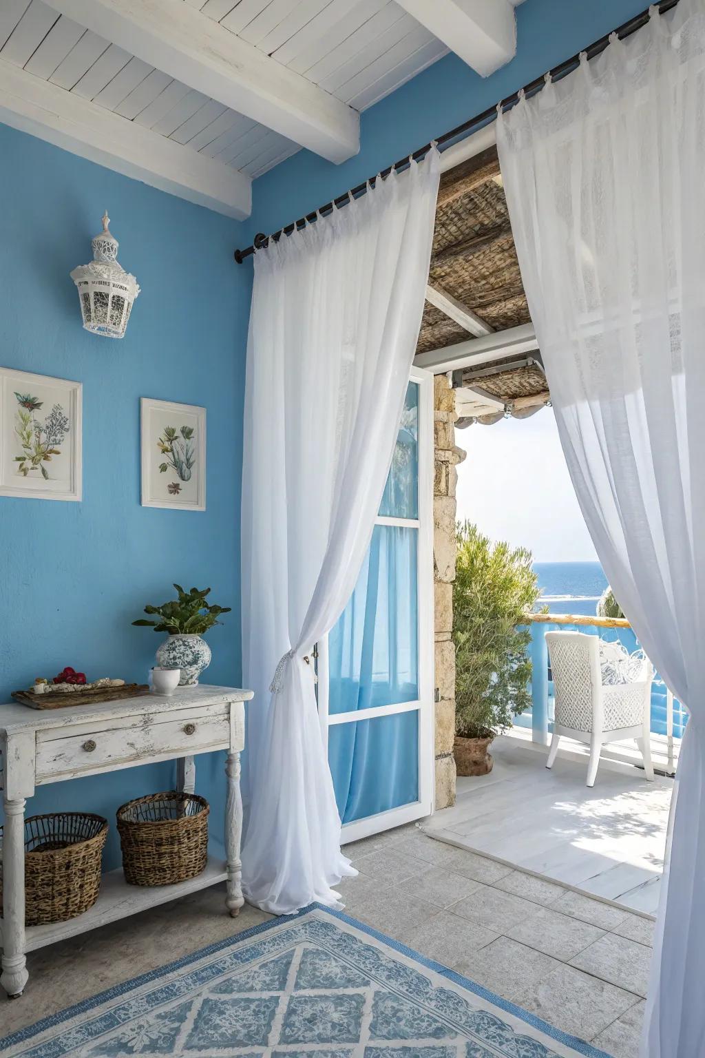 Combining azure and white creates a fresh and balanced aesthetic.