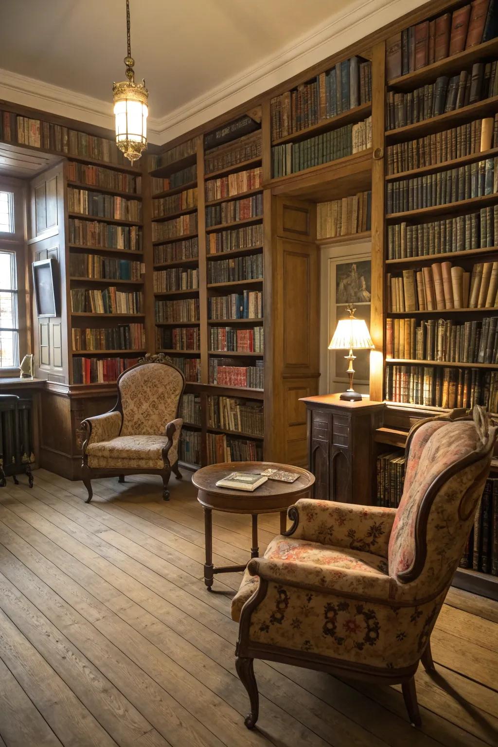 Vintage finds adding character and charm to the book room.