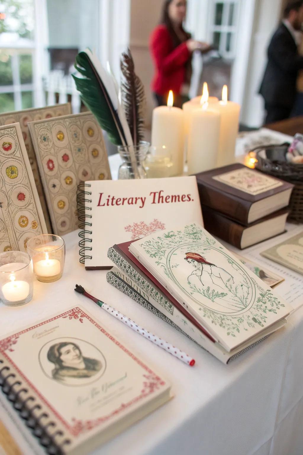 Book-themed party favors for guests to take home.