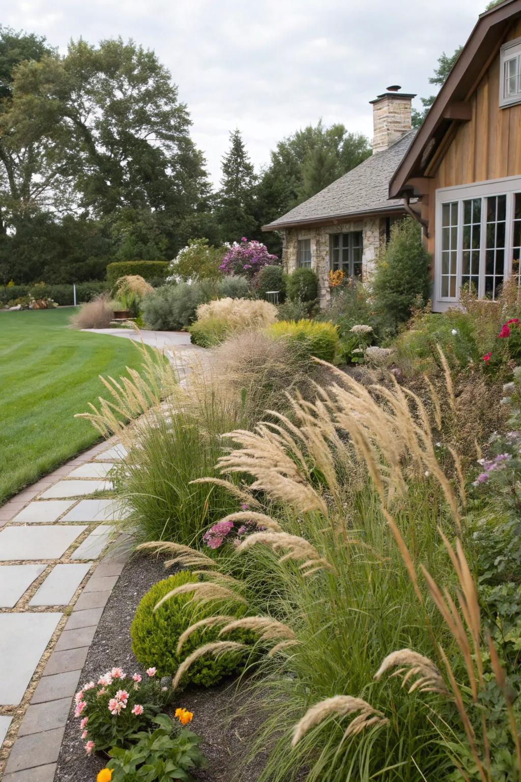 A field-like border brings wild charm to the garden.