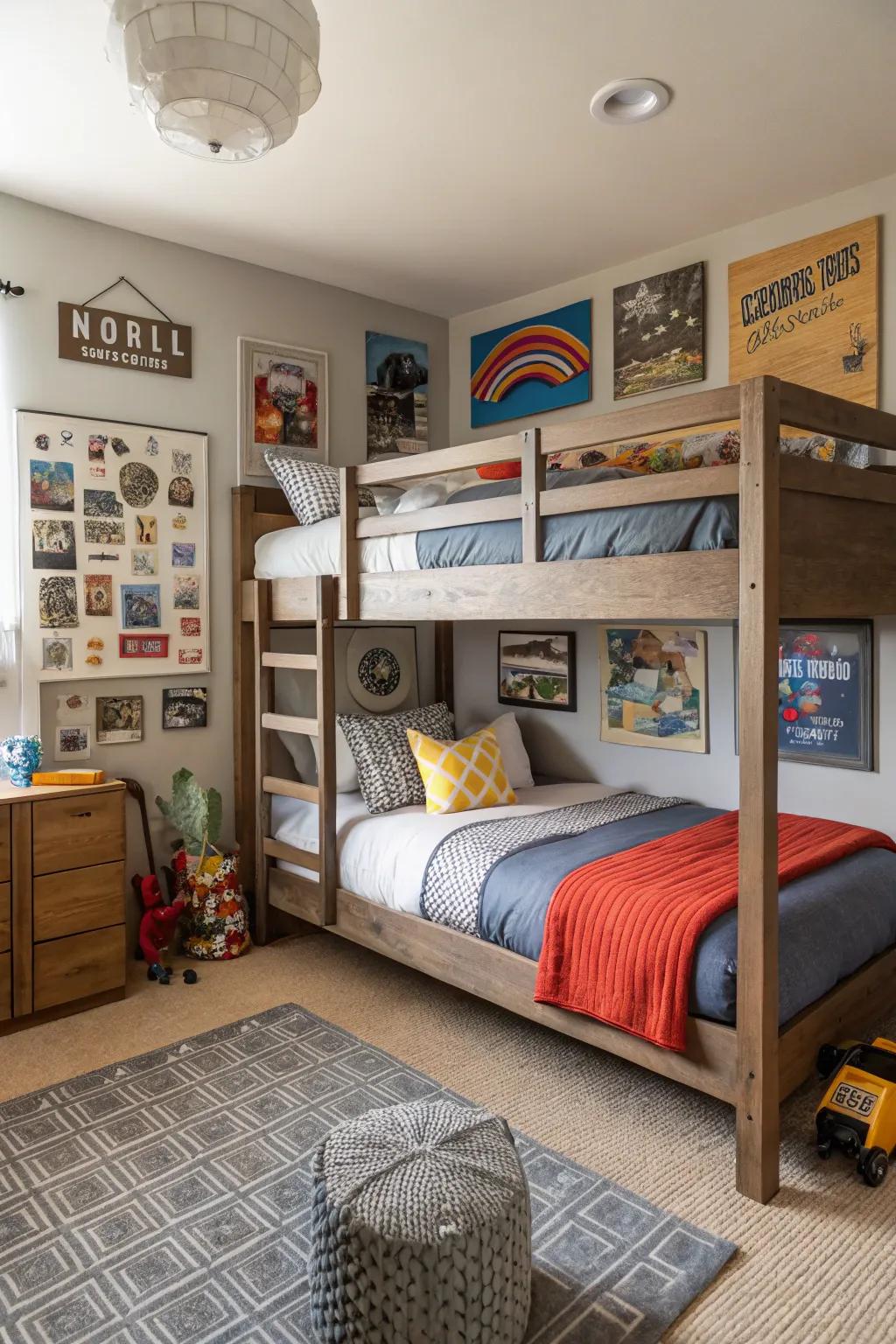 Layered textures create a warm, inviting space.