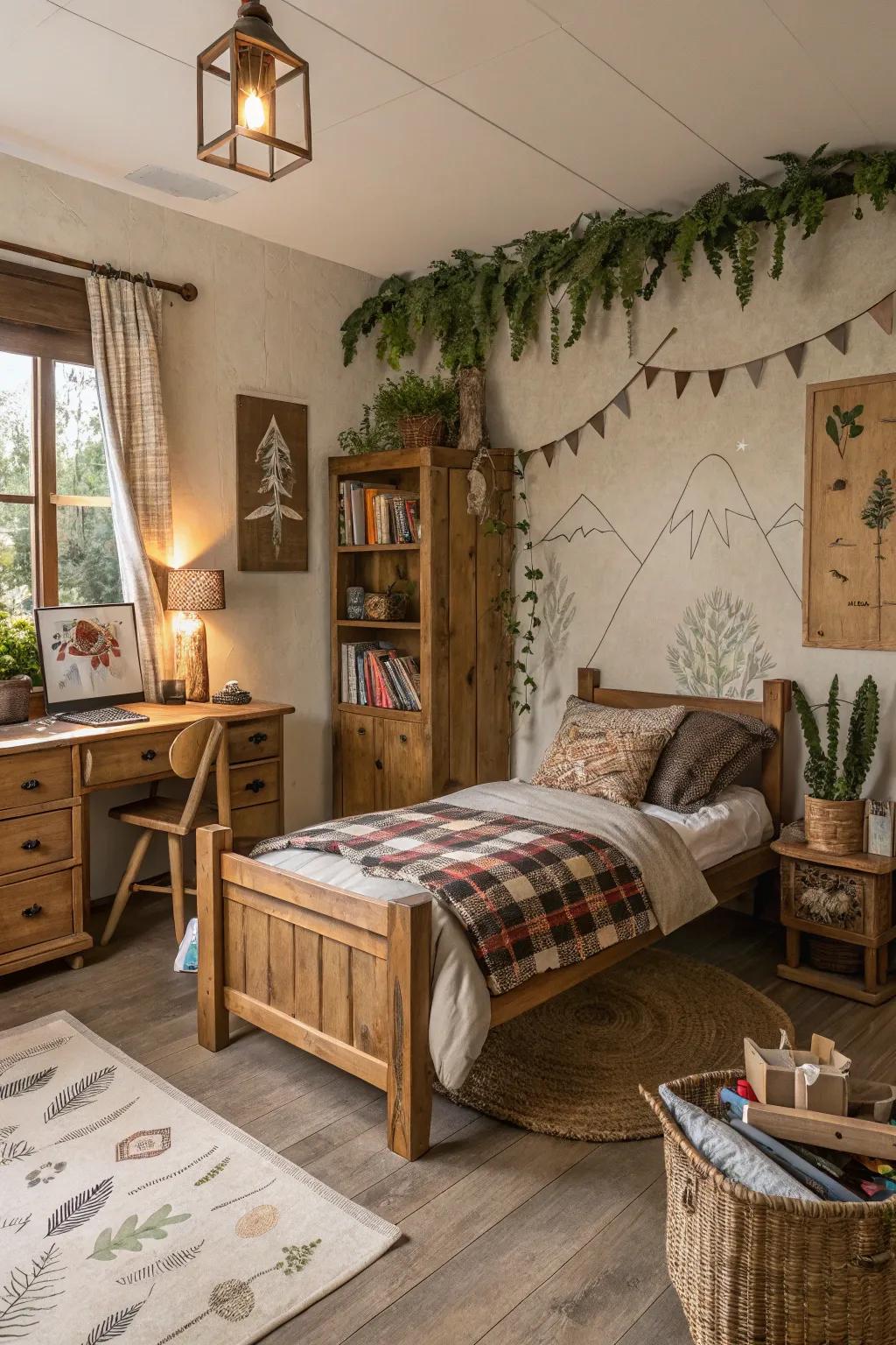 Homespun terra tones fashion a cozy, grounded sanctuary.