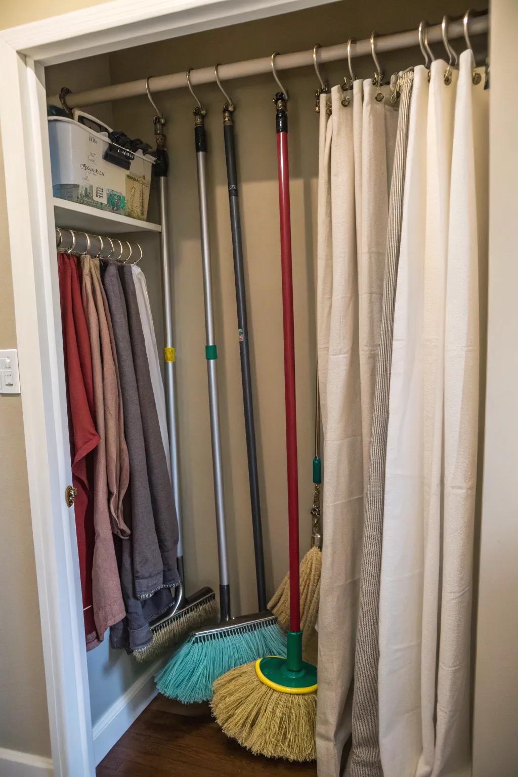 Drape rods can be creatively repurposed for tool storage.