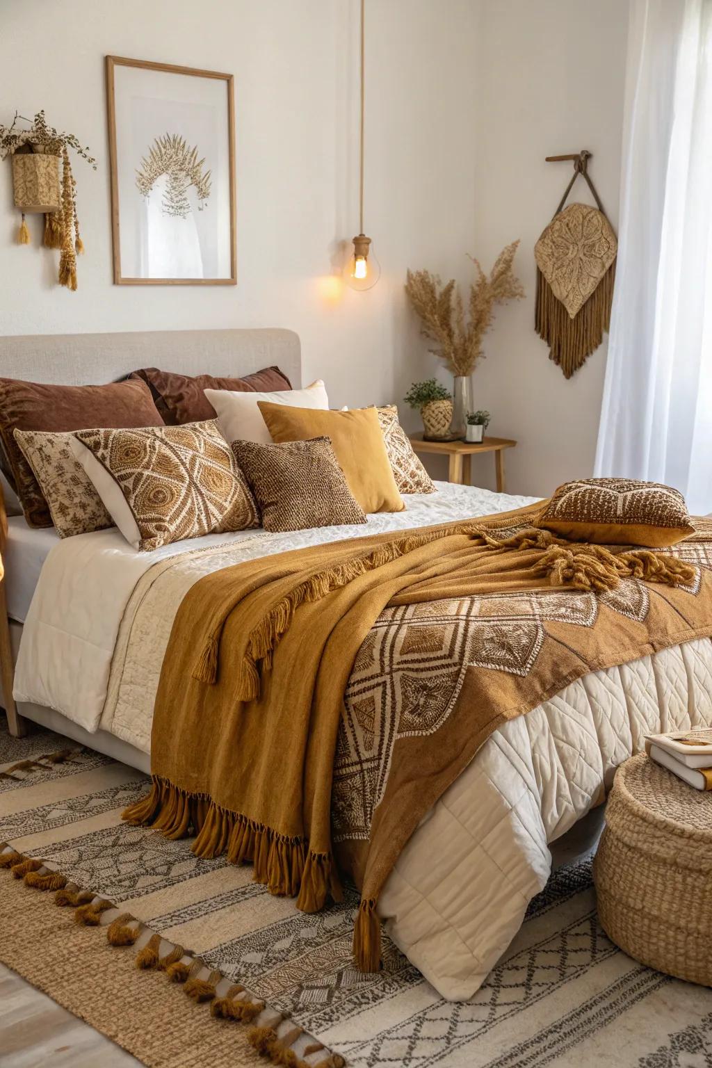 Layered fabrics create a cozy and inviting atmosphere.