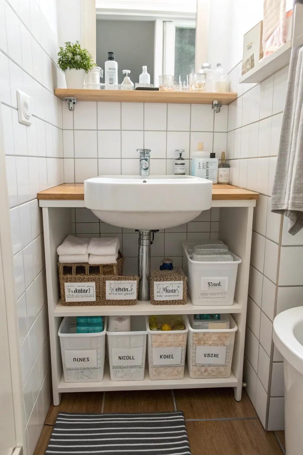 Under-sink storage keeps this small bathroom tidy and efficient.