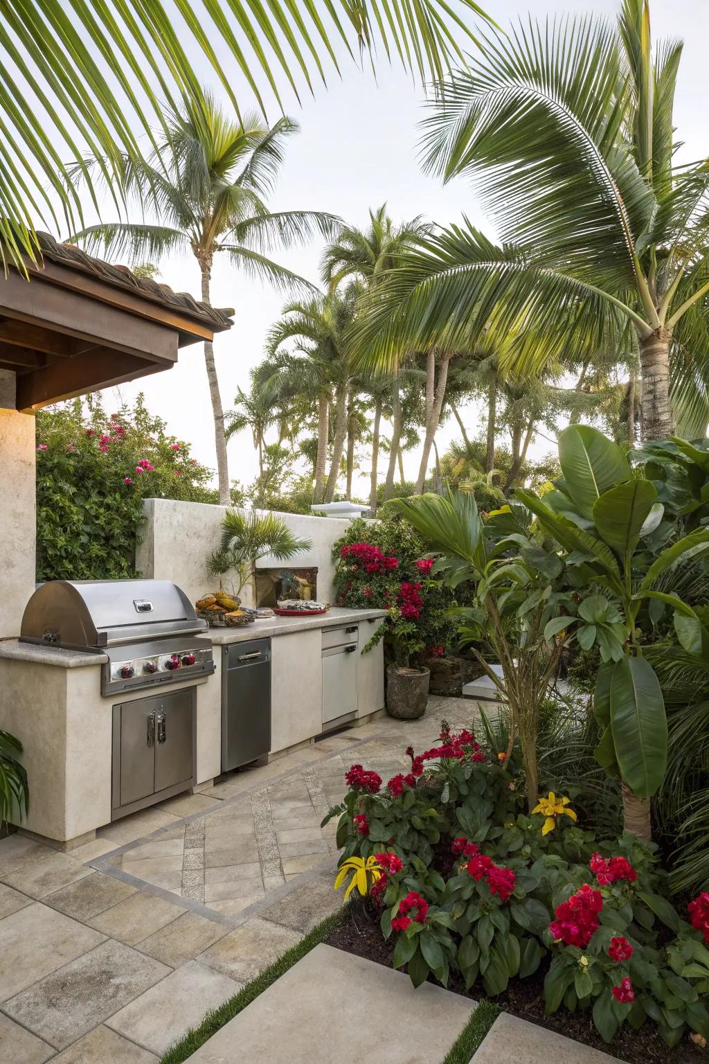 A themed BBQ setup transports you to a tropical getaway.