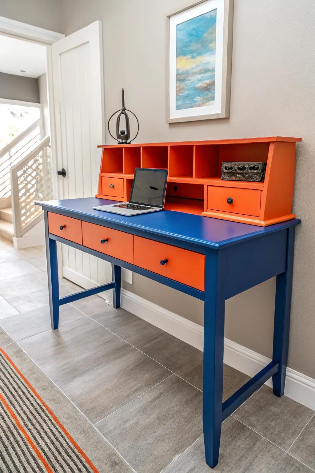 A desk that stands out with cool color pops.