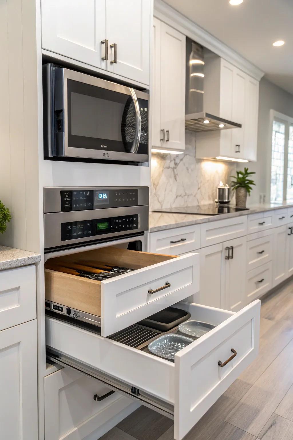 A microwave combined with a slide-out drawer for extra benefit.