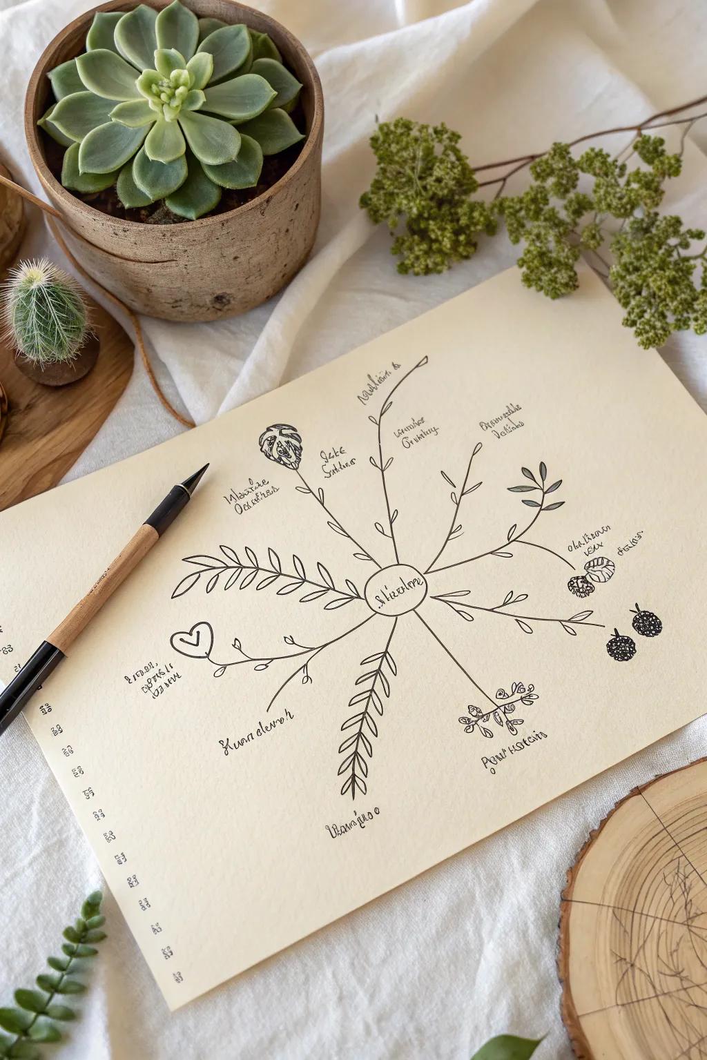 Organize your thoughts beautifully with a minimalist mind map—where simplicity meets creativity.