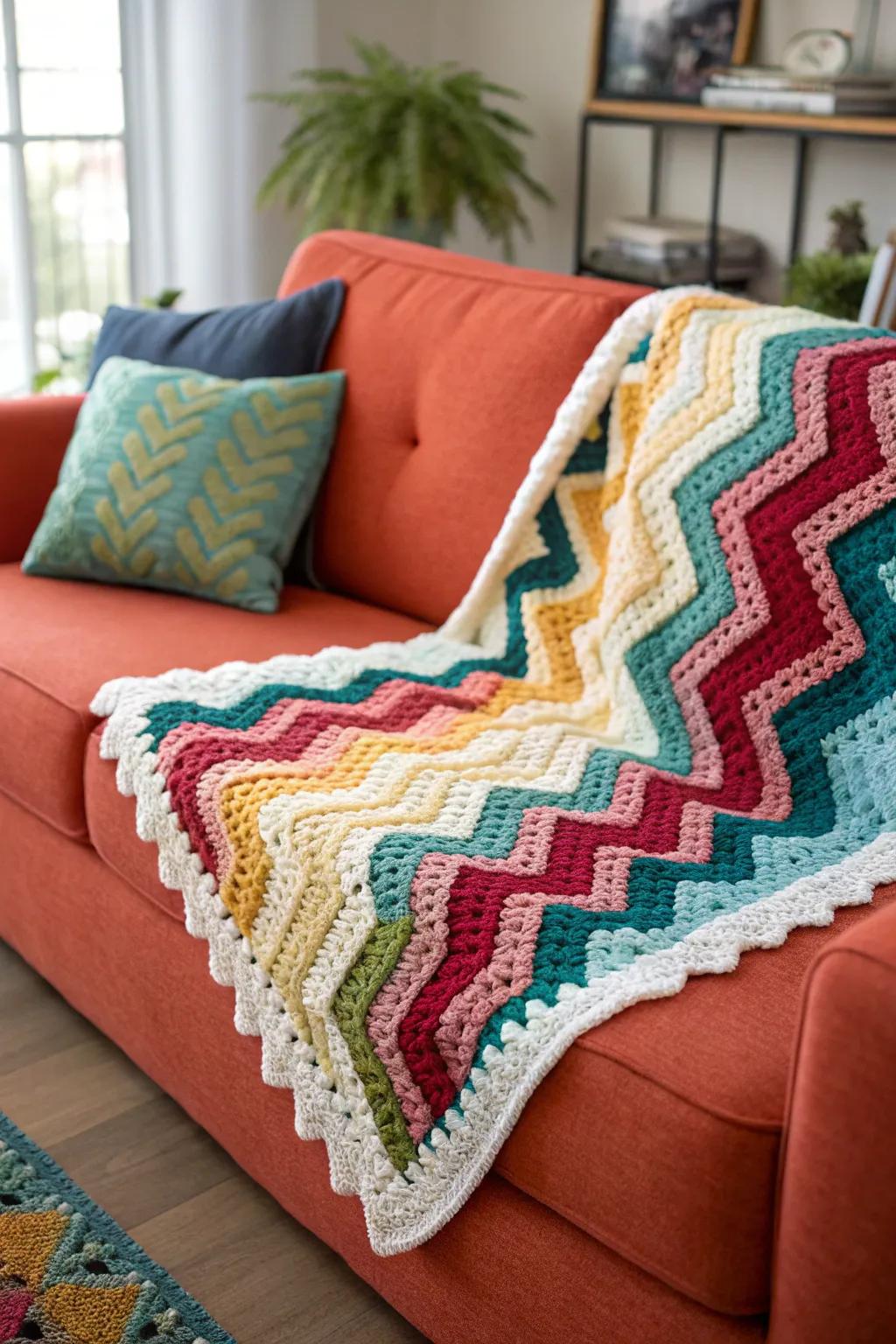 Zig-zag borders give a lively, dynamic look.