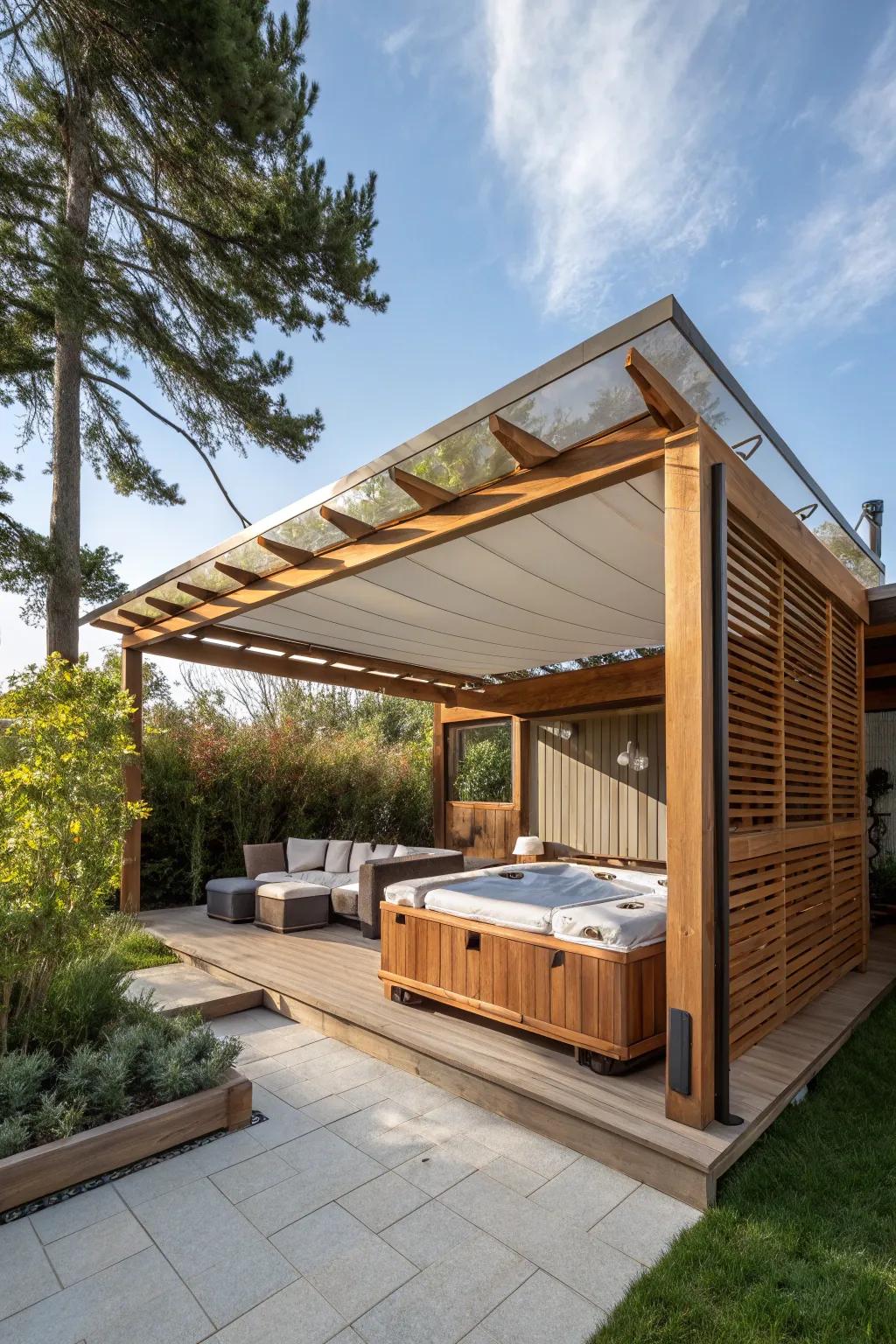 A versatile flexible cabana that promotes adaptable outdoor living.