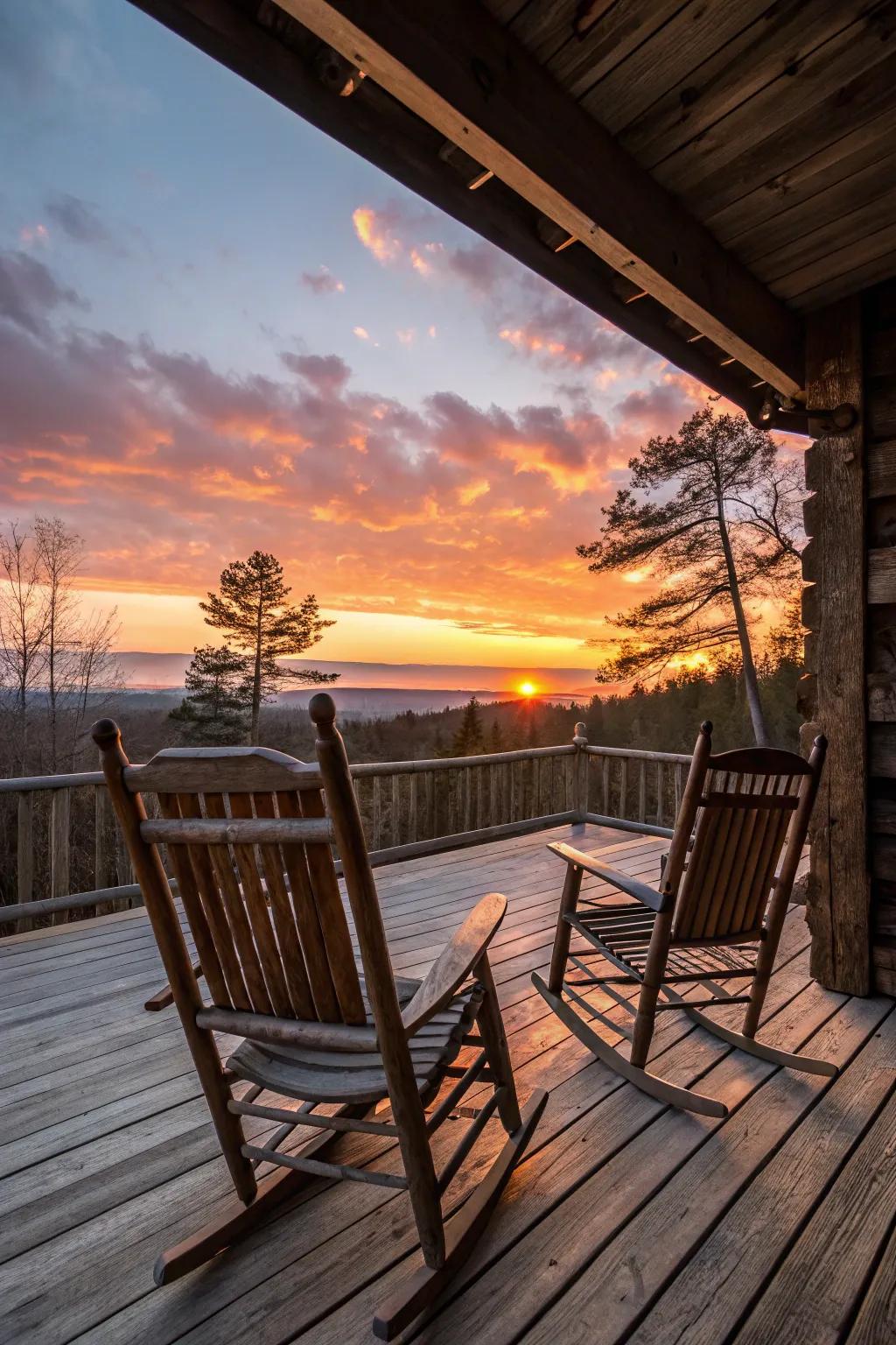 Rocking chairs inviting relaxation and nostalgia.