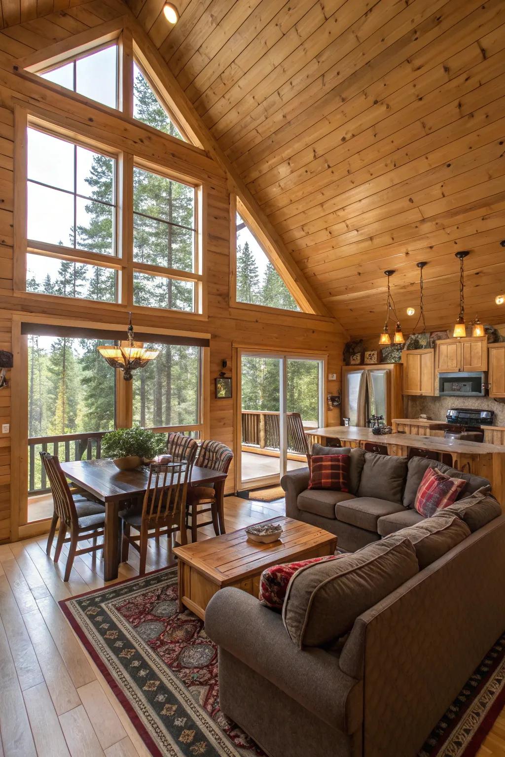 An open layout enhances the sensation of space and connection in this cabin.