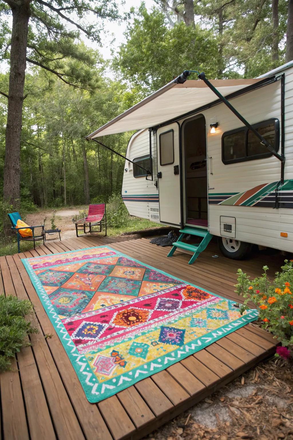 Add a splash of color with a DIY deck floor covering.