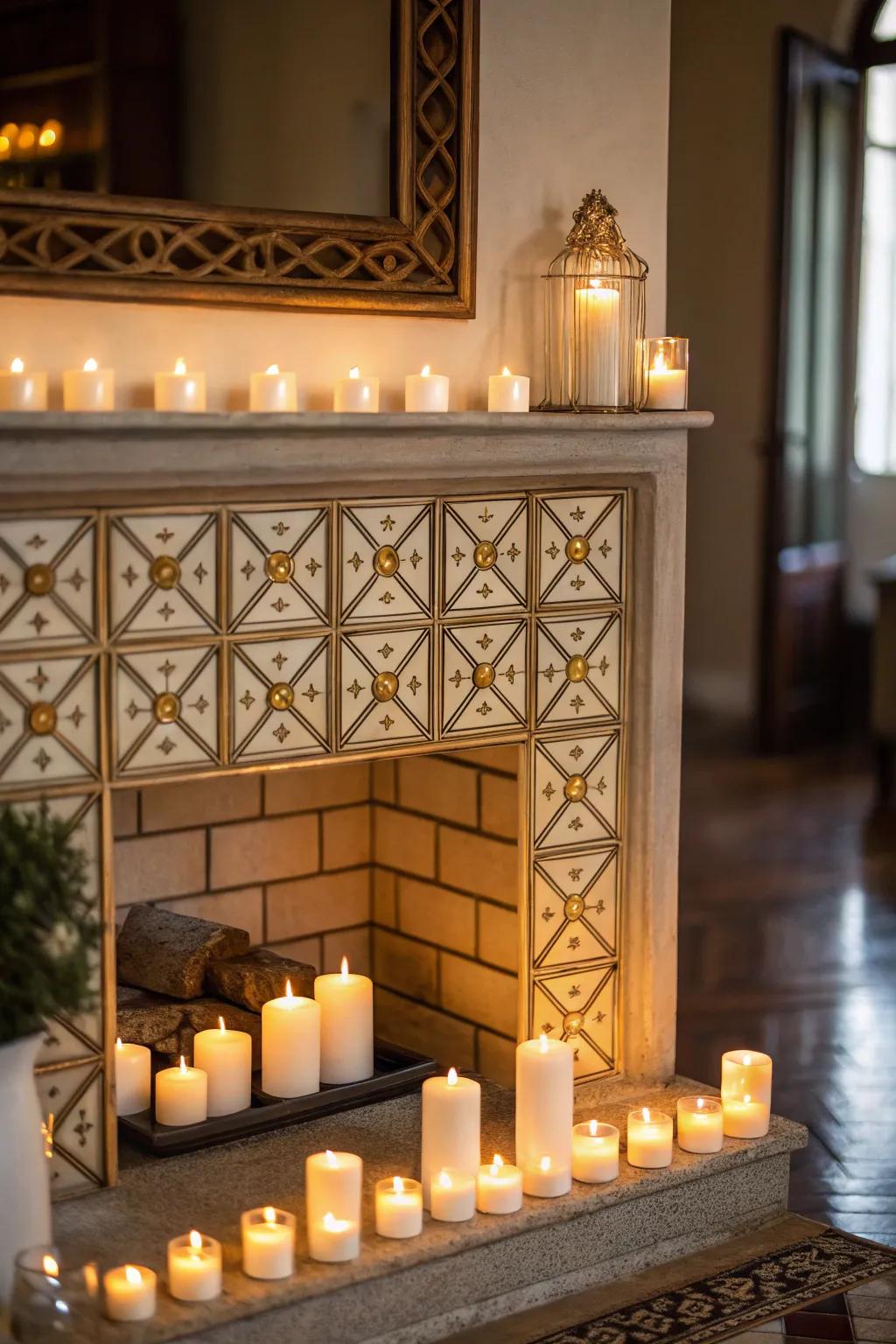 Geometric arrangements of candles offer a modern and playful twist.