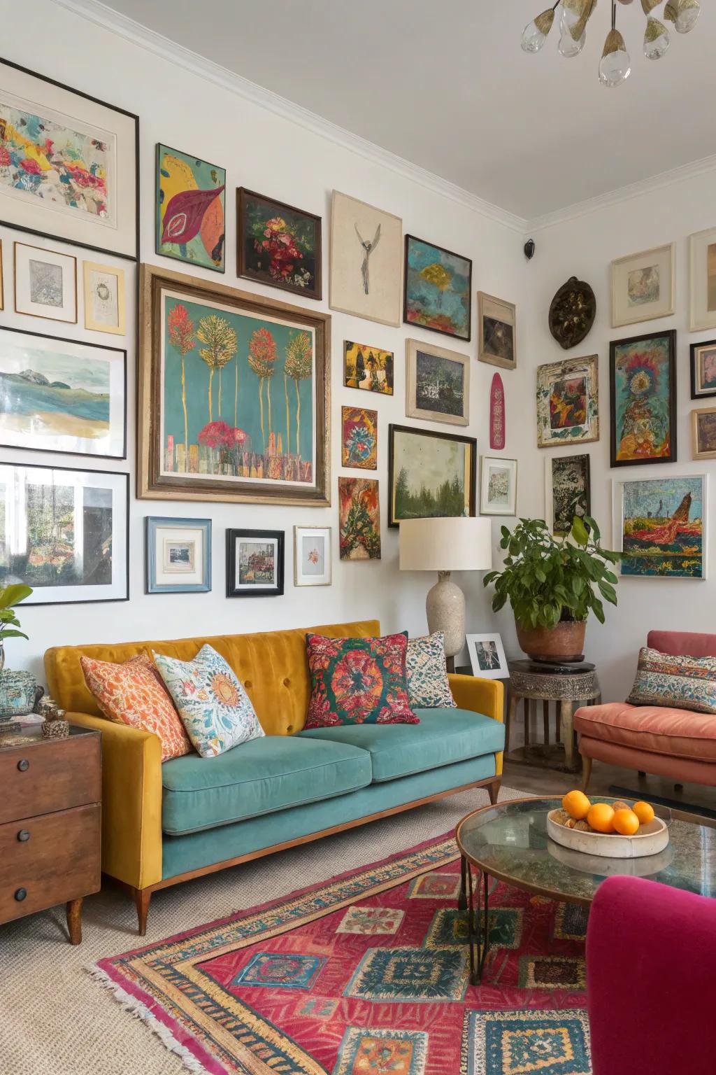 An eclectic collection makes for a vibrant gallery.