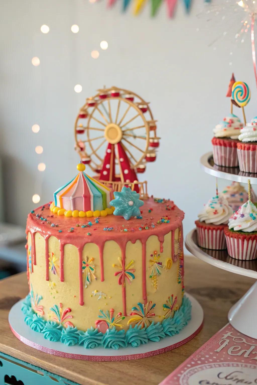 A carnival-themed sweet treat is the flawless festive centerpiece.