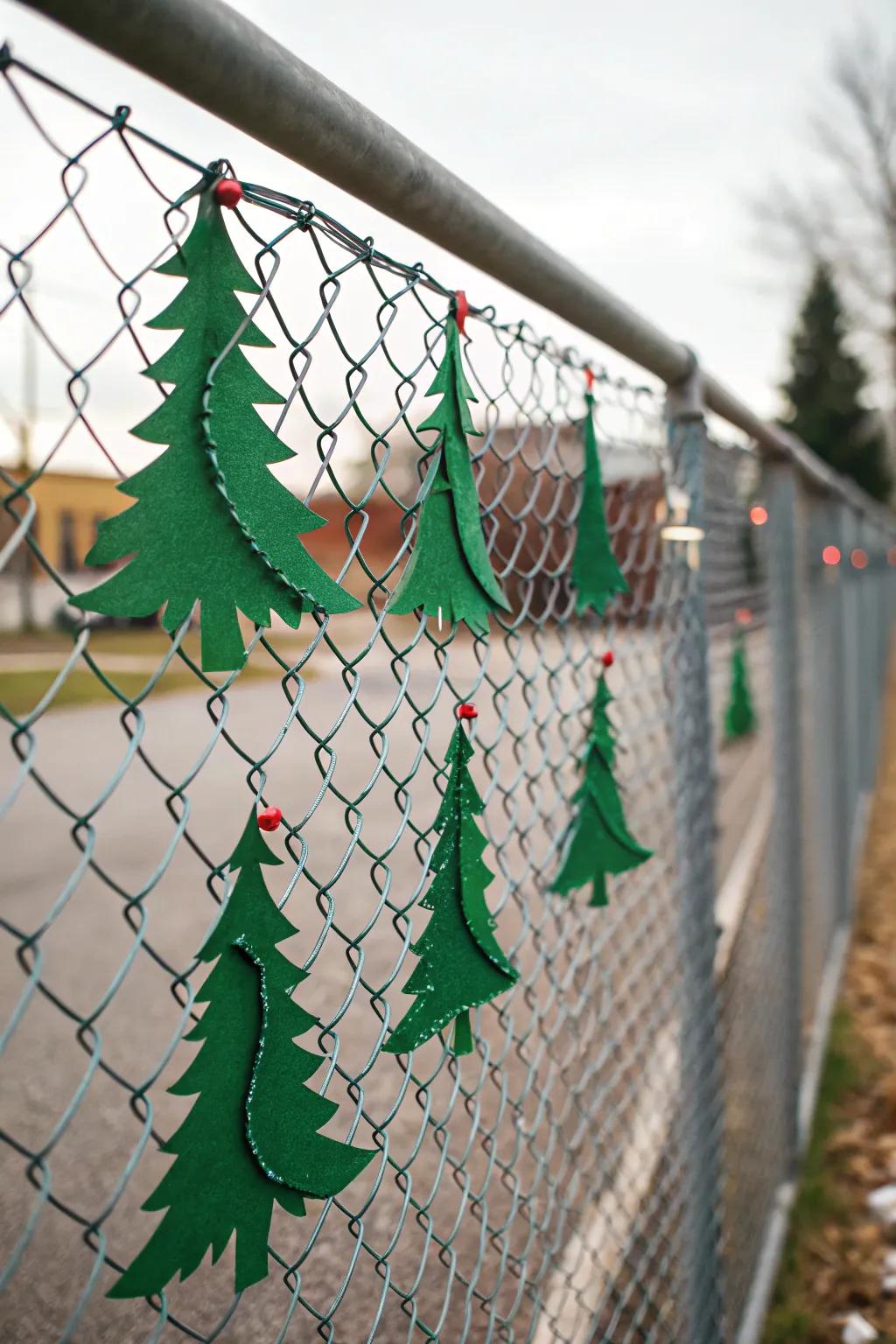 Synthetic fir slices introduce a festive touch to your fence.