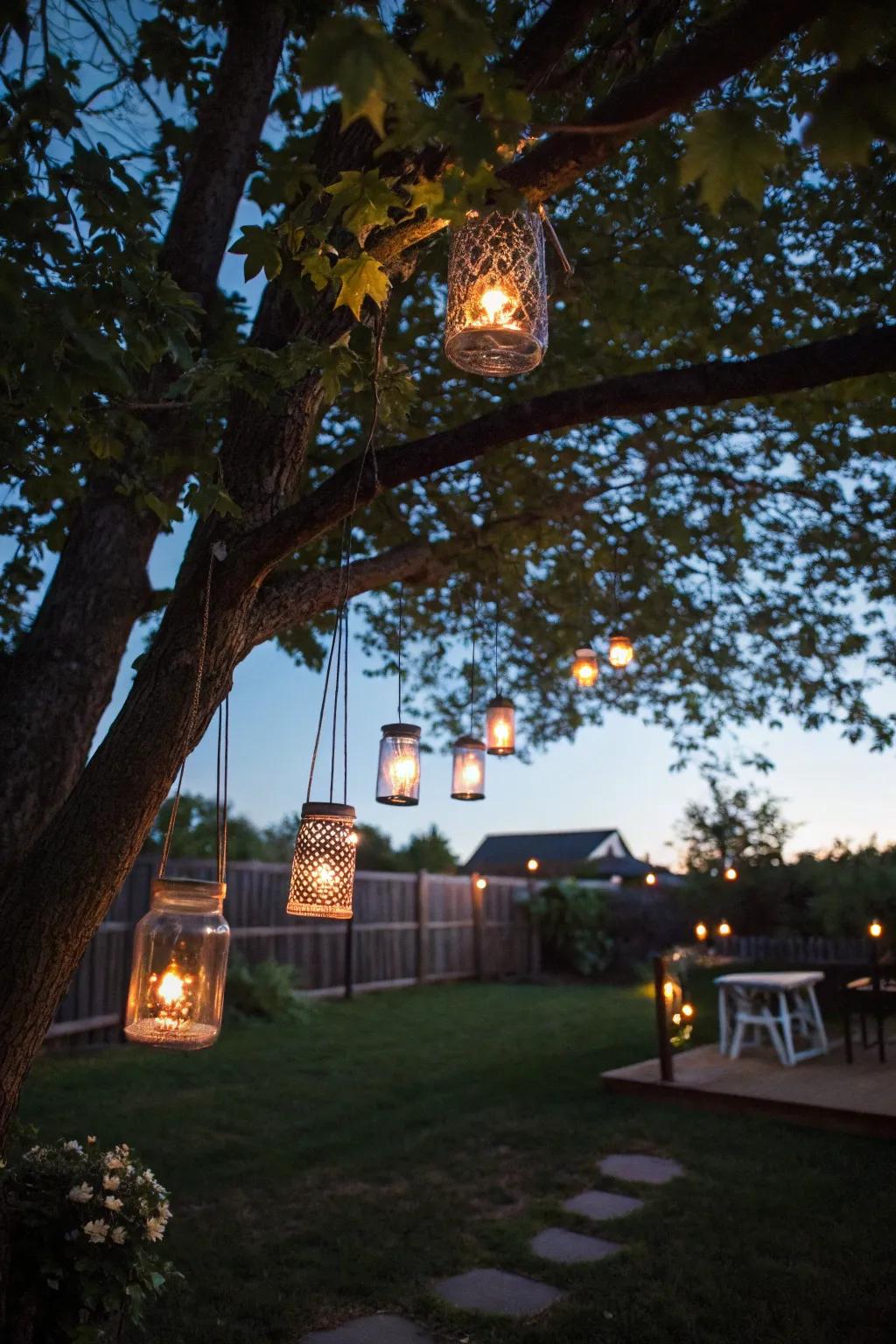 DIY lanterns add a whimsical glow to your backyard.