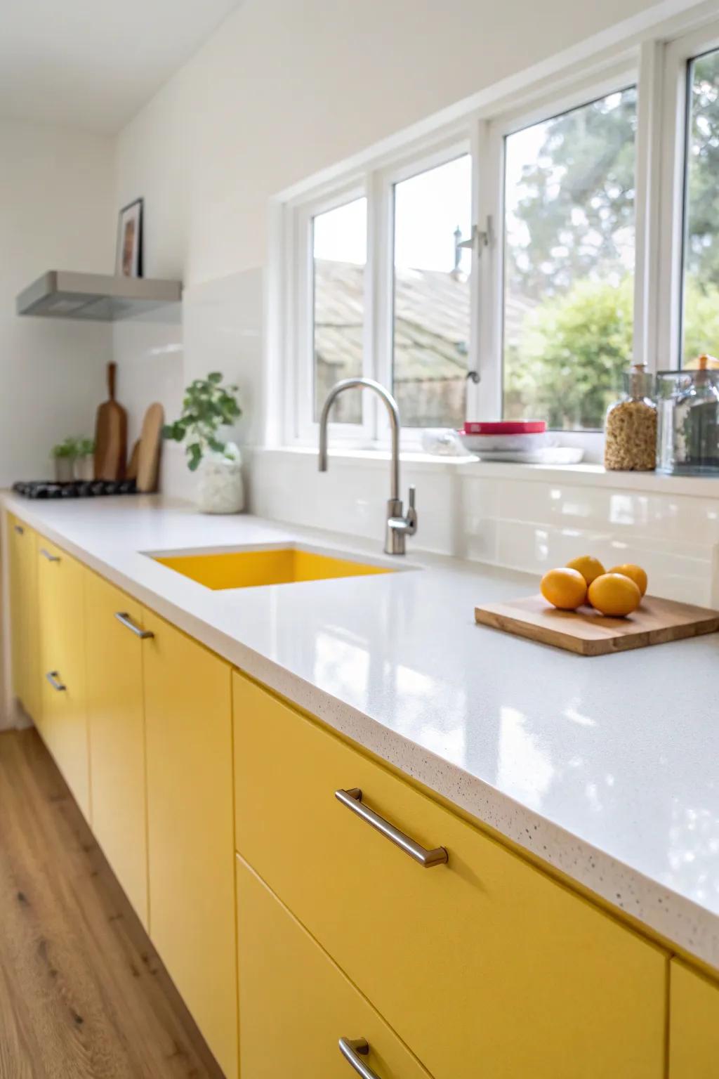 Contemporary kitchen with seamless acrilic surfaces.