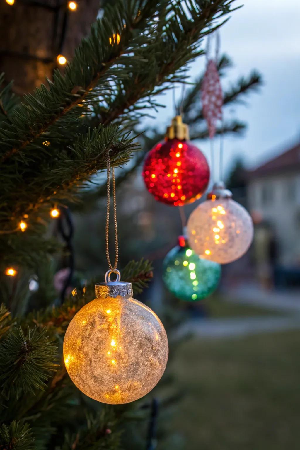 LED-lit spheres add a magical glow to your holiday decor.