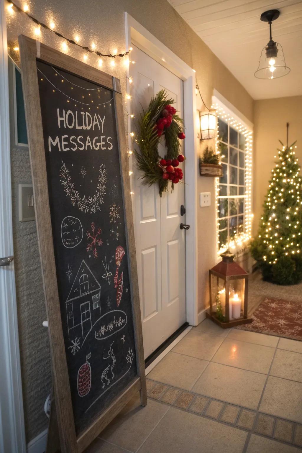Interactive components such as a chalkboard invite guest participation and joy.