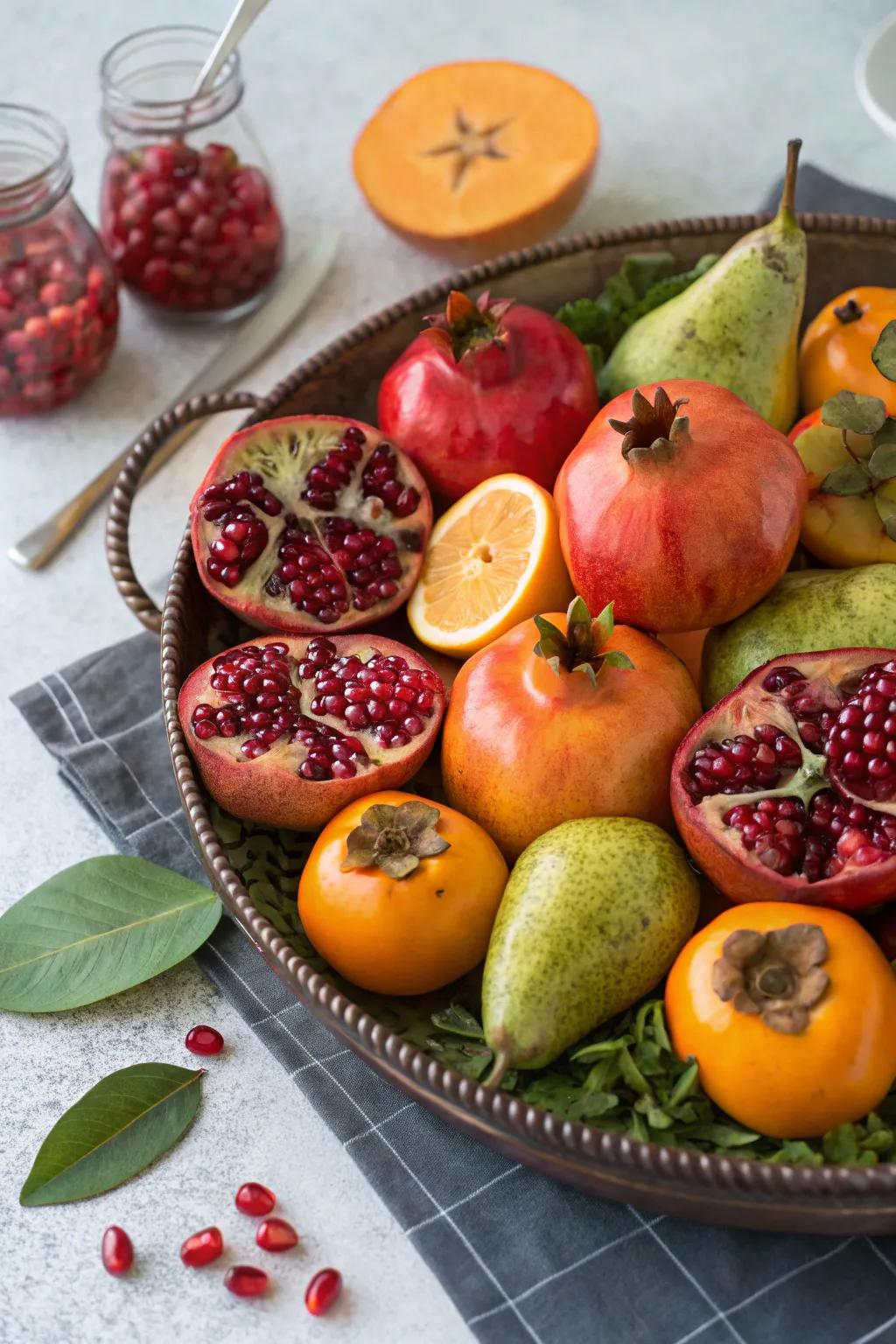 Wholesome and striking winter fruit display.