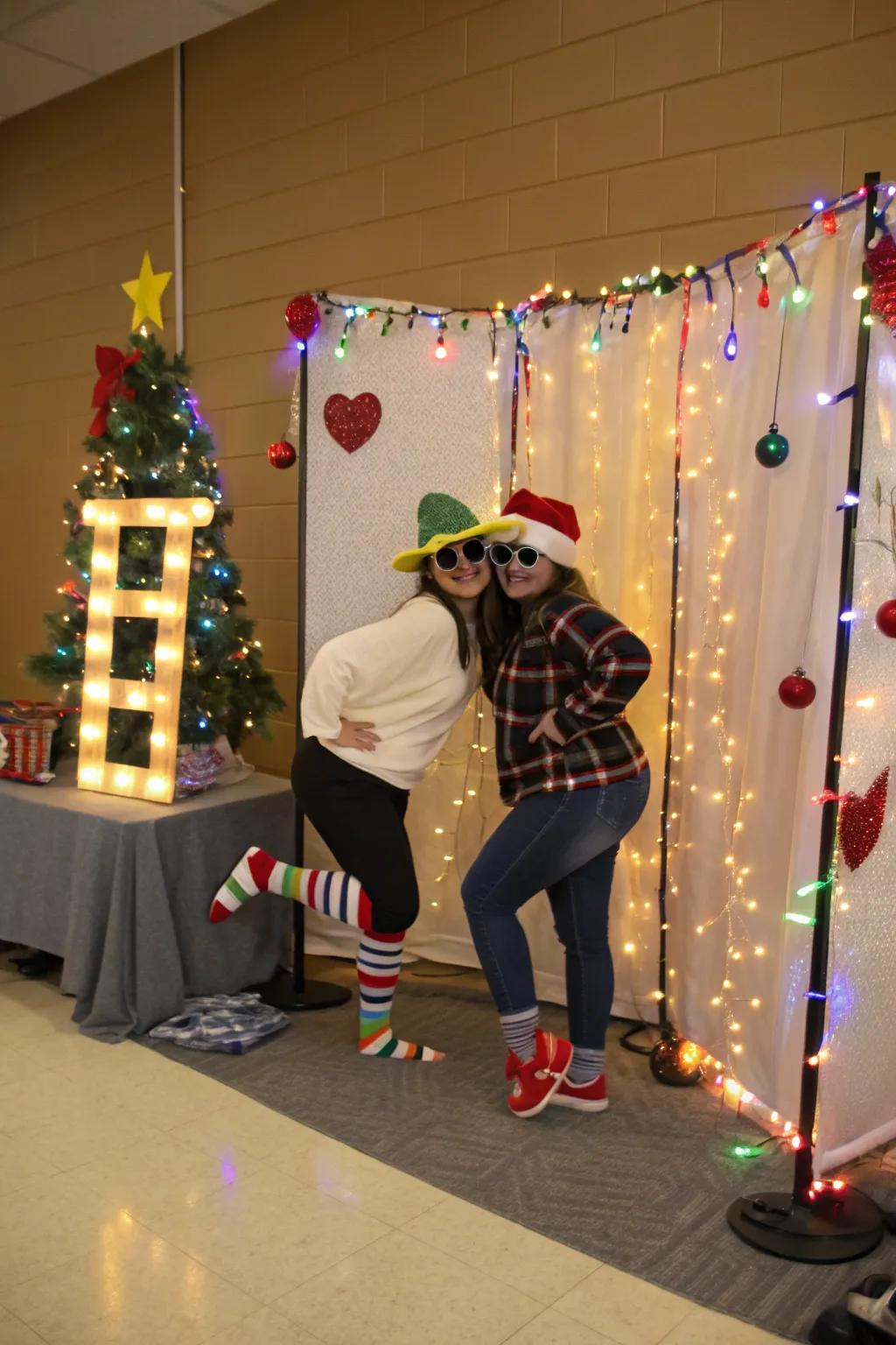 A photo booth lets guests capture the fun of your sock exchange.