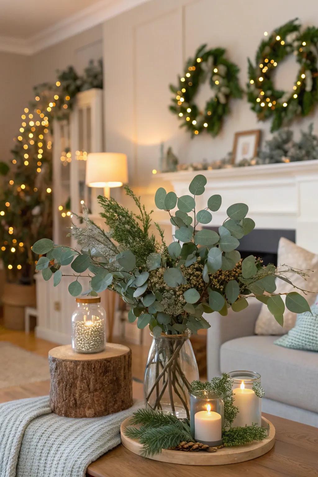 Refined eucalyptus with fresh and serene decor.