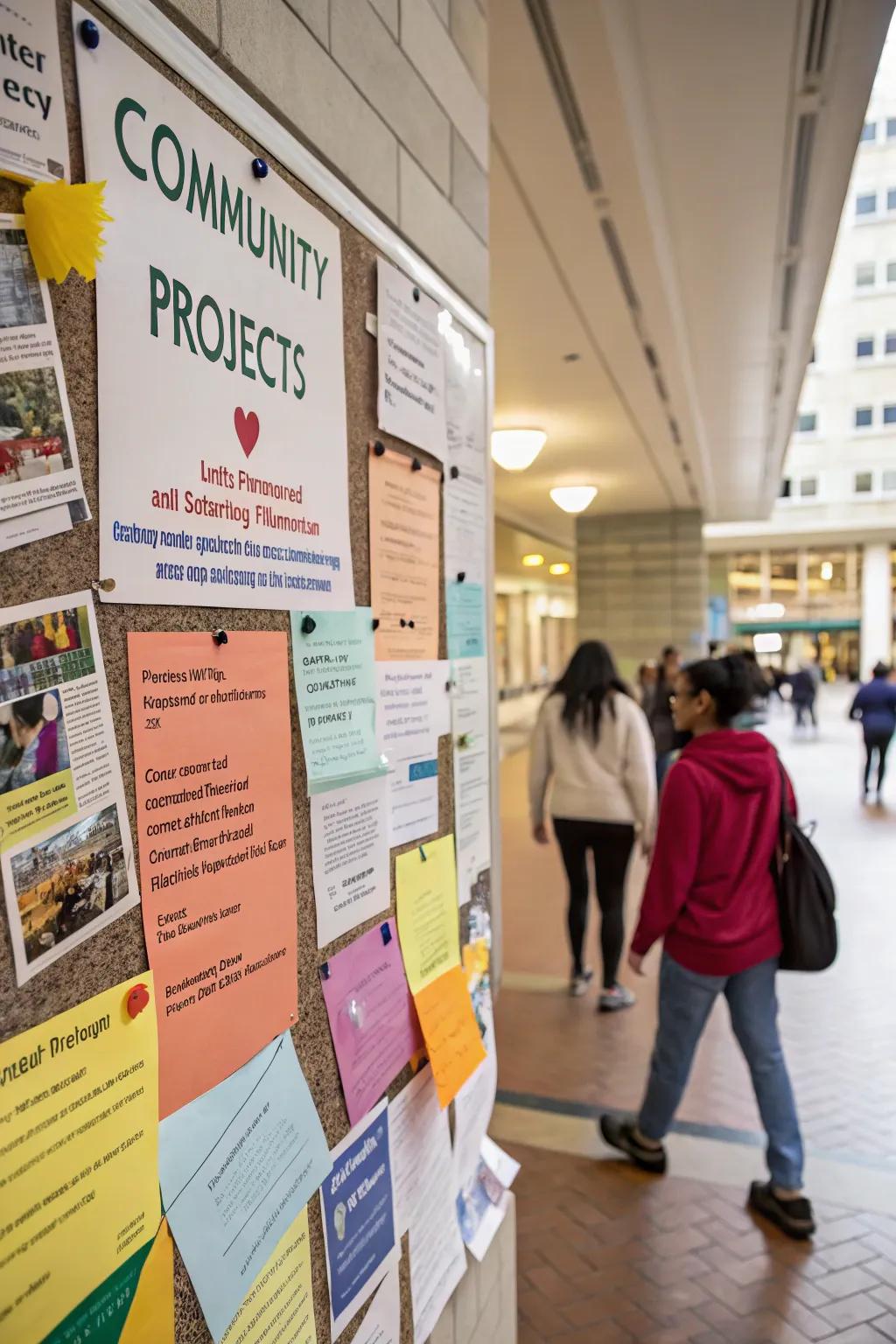 Community projects and involvement opportunities on display.