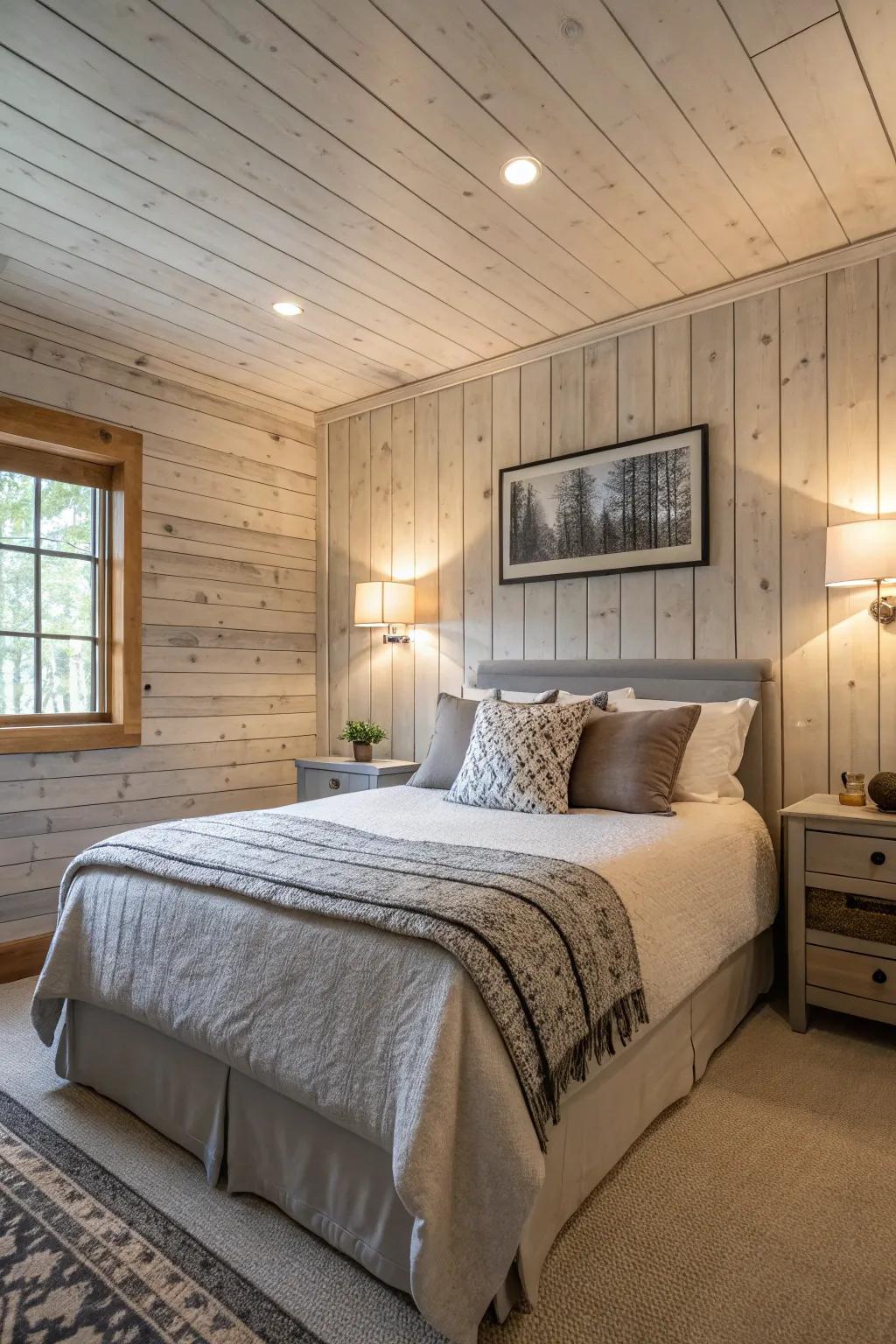 Textured walls add depth and interest to a pristine bedroom.