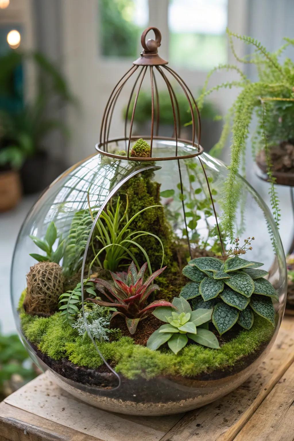 An ingenious terrarium, a vibrant piece of interior design artistry.