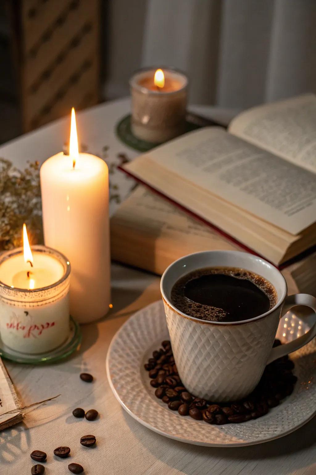 Create a cozy atmosphere with coffee-scented candles.