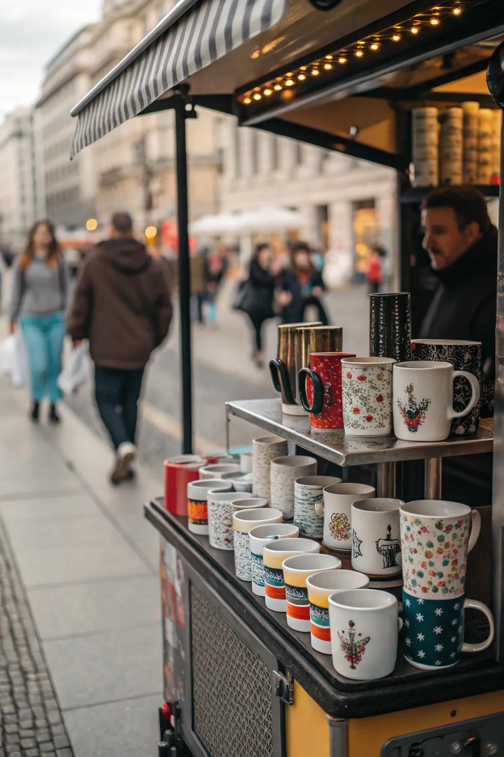 Celebrate your travels with a display of mugs.