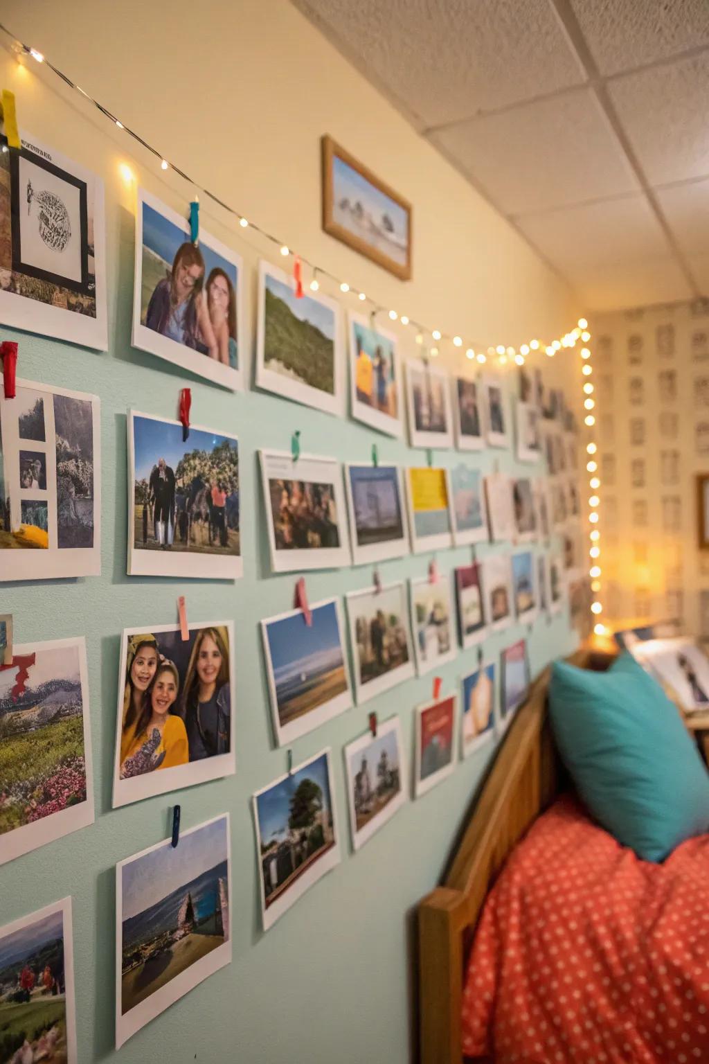 A photo wall keeps happy memories alive.