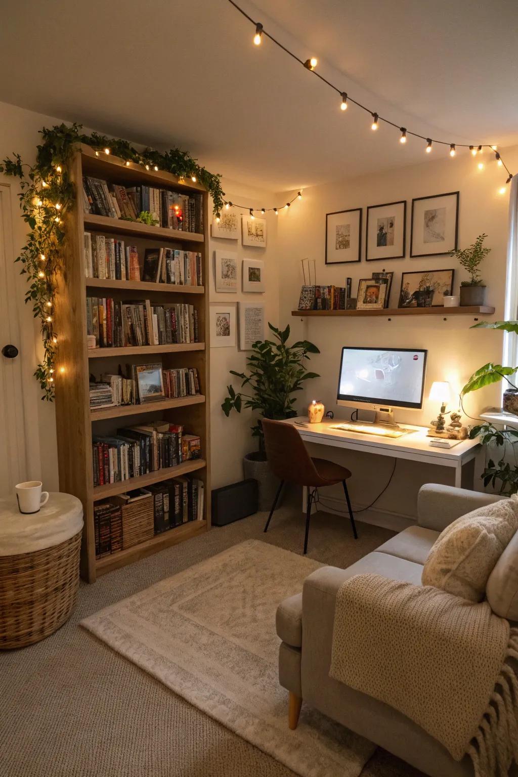 A personal sanctuary designed to inspire and relax in a computer area.