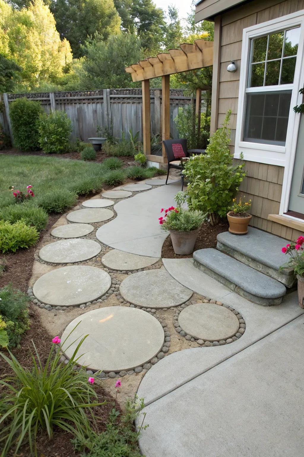 Stepping stones add an artistic flair to patio borders.