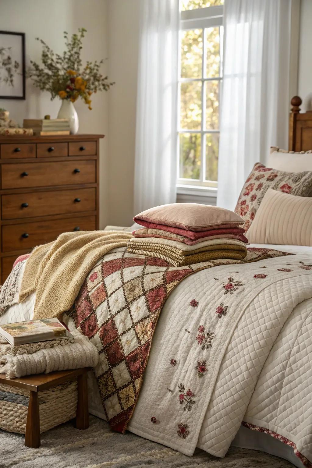 Added bedding enhances comfort and style in your bedroom.